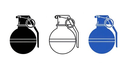 Stylized Hand Grenade Icon Set for Military Themes