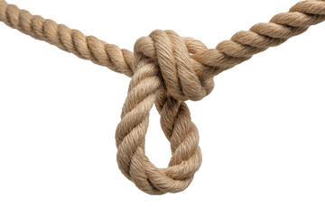 Thick natural fiber rope tied in a secure knot with a loop against black image, Isolated On White Background, Png Transparent