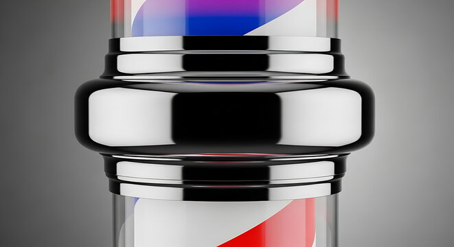 Close up shot of a classic barber shop pole with vibrant colors.