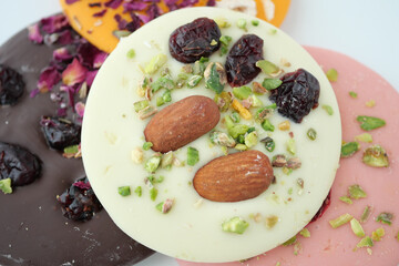 Delicious chocolate and nut treats with colorful toppings