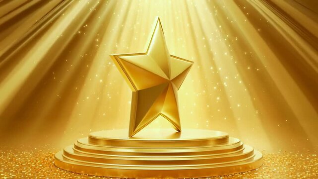 Luxury star rotate shining in podium with spotlight.Victory and goal success concepts