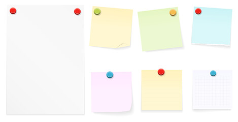 Set of paper notes with push pins