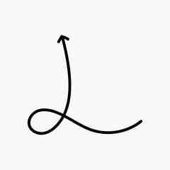 Black arrow doodle illustration, hand drawn design on white background