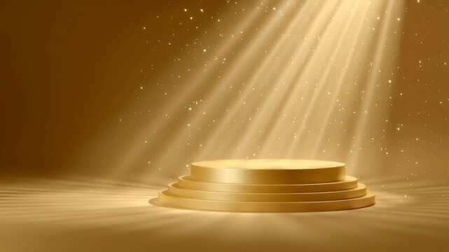 Elegant golden podium stage with movement light effect.decoration for product display and celebration concepts