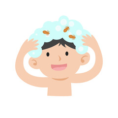 Scratching Head with Lice. Lice infection concept
