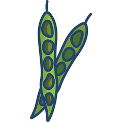 Two Hand Drawn Green Bean Pods with Visible Seeds on a Transparent Background Detailed Botanical Illustration in a Whimsical Style