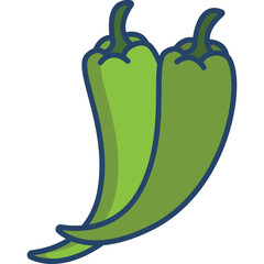 Two Green Chili Peppers with Blue Outlines on a Transparent Background Fresh Raw Ingredient for Cooking Healthy Food Culinary Ingredient Agriculture