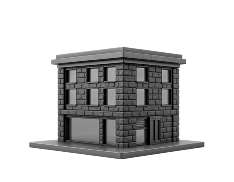 Stylized 3D Cartoon Building with Brick Facade