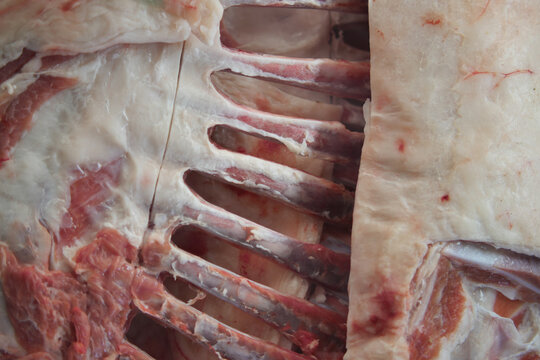 Butcher preparing meat cuts in a local shop