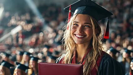 Joyful Female Graduate Celebrating at Graduation Ceremony with Cap and Gown