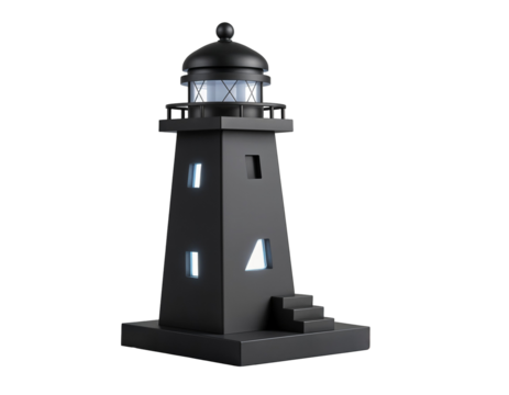 Sleek Black Lighthouse 3D Render with Glowing Details