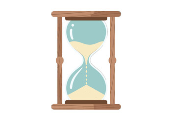 Half-full hourglass with wooden frame and flowing sand