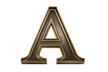 Ornate gold framed letter A against a black background alphabet symbol, Isolated On White Background, Png Transparent