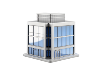 Modern 3D Office Building with Glass Facade on Transparent Background