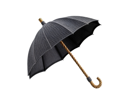 Open Black Umbrella with Wooden Handle - Powered by Adobe
