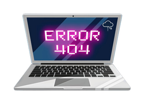 Laptop Displaying Error 404 Message in Neon Style