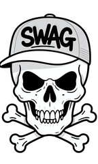 Skull with Crossbones Wearing a Swag Cap