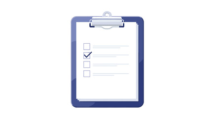 A blue clipboard holds a checklist with one item marked with a checkmark, symbolizing task completion or agreement.