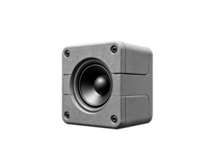 Compact Gray Cube Speaker with Transparent Background