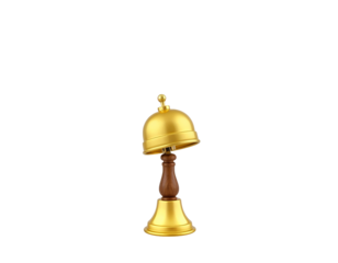 Realistic Golden Service Bell with Wooden Handle 3D Render