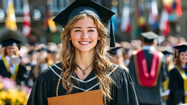 Joyful graduation ceremony capturing proud student in cap and gown celebrating achievement outdoors