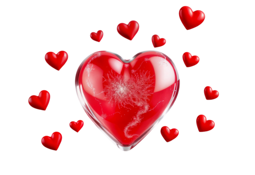 Glossy Red Hearts Floating on Transparent Background - Powered by Adobe