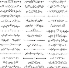 Set of Hand Drawn Doodle Calligraphic Dividers Borders