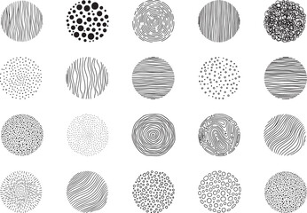 A Set of Hand-Drawn Doodle Textures Patterns in Circles