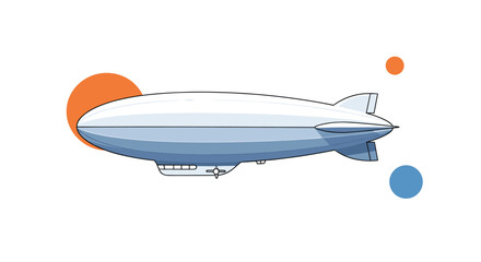 Obraz premium A modern illustration of a sleek white blimp or airship floating against a clean white background with abstract orange and blue circles.