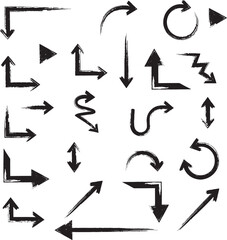 Black Grunge Arrows Hand Drawn Brush Strokes Set
