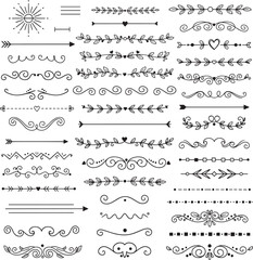 Hand Drawn Swirls Divider Borders Set Floral Calligraphic Elements Doodle Decoration Collection
