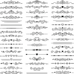 Heart Swirls Dividers Borders Set Doodle Decoration Calligraphic Elements Collection Design