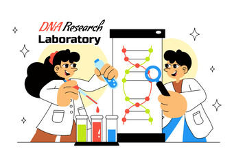 DNA Research Laboratory Illustration Featuring Blood Test and Nanotech Lab With Scientific and Medical Elements In a Future Technology Background