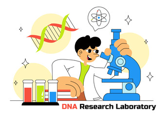 DNA Research Laboratory Illustration Featuring Blood Test and Nanotech Lab With Scientific and Medical Elements In a Future Technology Background