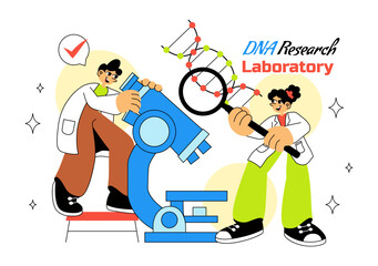 DNA Research Laboratory Illustration Featuring Blood Test and Nanotech Lab With Scientific and Medical Elements In a Future Technology Background