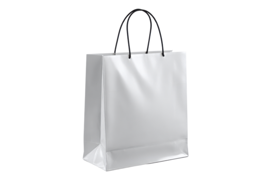 White paper shopping bag with black handles isolated on black background image, Isolated On White Background, Png Transparent