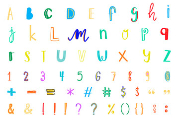 Alphabet symbol doodle png font style colorful set