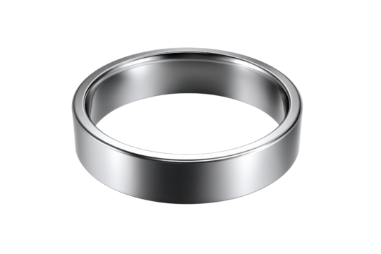 Polished silver band ring with flat surface and rounded edges on black metal jewelry, Isolated On White Background, Png Transparent