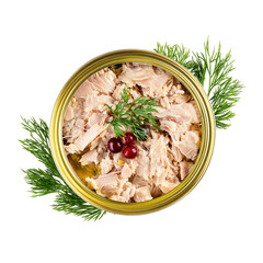 Canned tuna in oil view Isolated transparent on white background