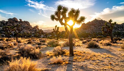 Joshua Tree National Park at Sunset - A Desert Landscape.