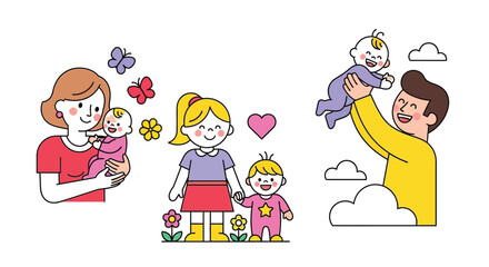 Naklejka premium Family illustration happy parents with kids vector art design