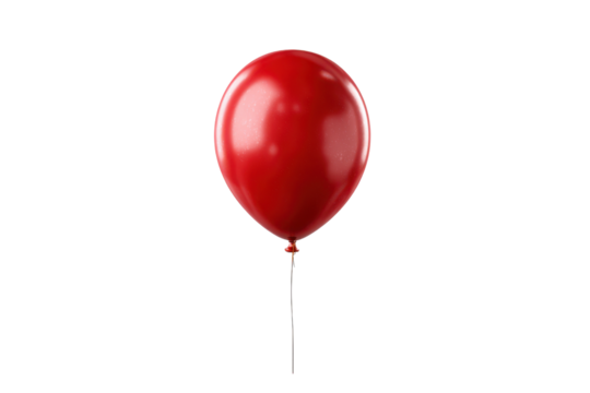 Single red balloon with white string floating against black background object party, Isolated On White Background, Png Transparent