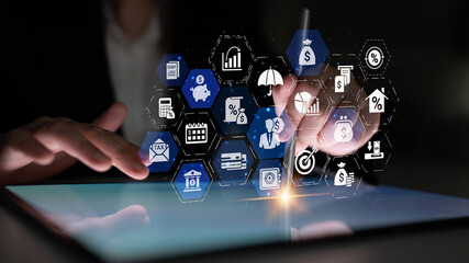Personal finance with savings, investment and budgeting icons showing money management, financial planning and personal economic strategy. Entice