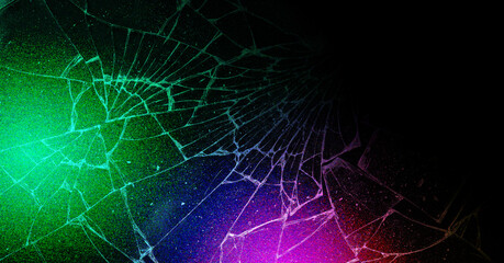 Fractured dreams illuminating with ethereal glow of broken rainbow glass towards the dark abyss