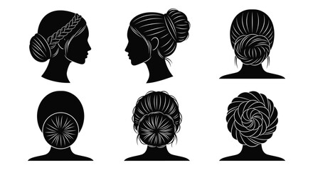 Elegant silhouettes of woman's stylish updo hairstyles collection