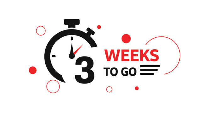 Countdown timer showing three weeks to go on white background