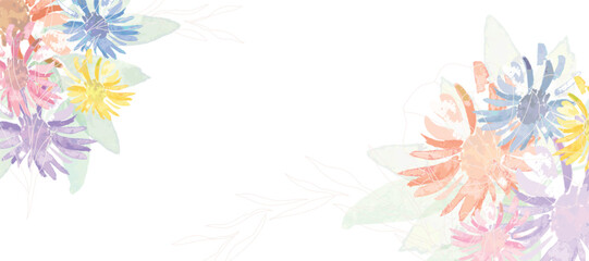 Spring and summer Background watercolor arrangements with small flower. Botanical illustration minimal style.