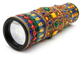 Ornate antique kaleidoscope with colorful jeweled decoration and intricate metalwork