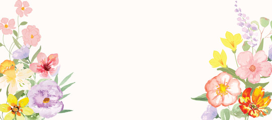 Spring and summer Background watercolor arrangements with small flower. Botanical illustration minimal style.