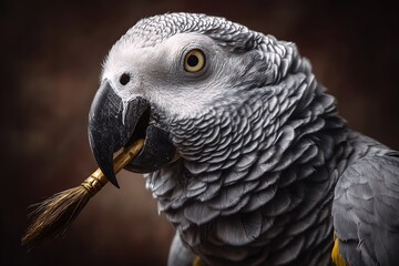 Obraz premium a parrot holding paintbrush